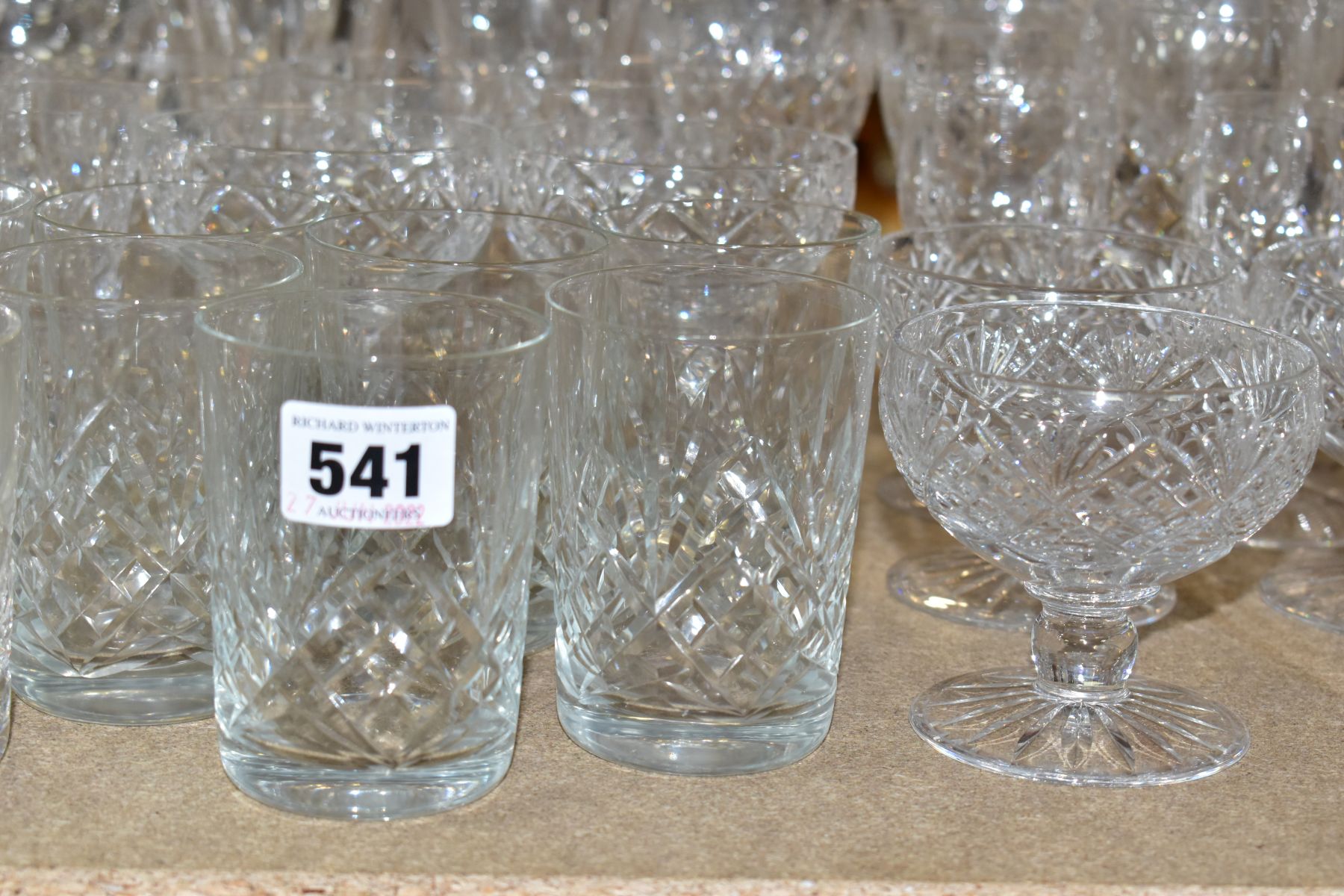 A QUANTITY OF CUT GLASS DRINKING GLASSES, twelve sets/part sets of glasses with some pairs and - Bild 3 aus 6