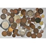A SMALL BOX OF COINS, to include a Victoria 1895 lix edge crown coin and an Edward VII 1902 crown