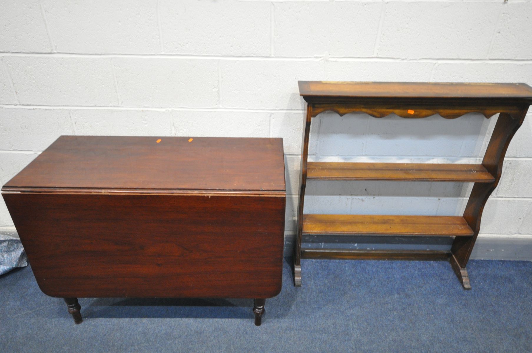 A VICTORIAN MAHOGANY GATE LEG TABLE (repaired leg) and a dresser top (2)