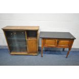 AN EDWARDIAN WALNUT MARBLE TOP WASHSTAND, and an oak bookcase, width 100cm x depth 30cm x height