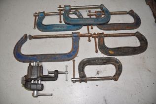 SIX VARIOUS MALLEABLE G-CLAMPS comprising a No8, No4, No231/6, three No6 and a small unbranded