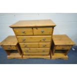 A MODERN PINE CHEST OF TWO SHORT OVER FOUR LONG DRAWERS, width 93cm x depth 50cm x height 117cm, and