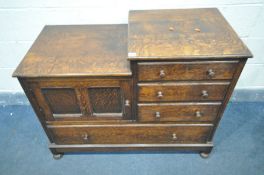 HEAL & SONS LTD OF LONDON, AN EARLY 20TH CENTURY OAK STEPPED CHEST OF DRAWERS, comprising three