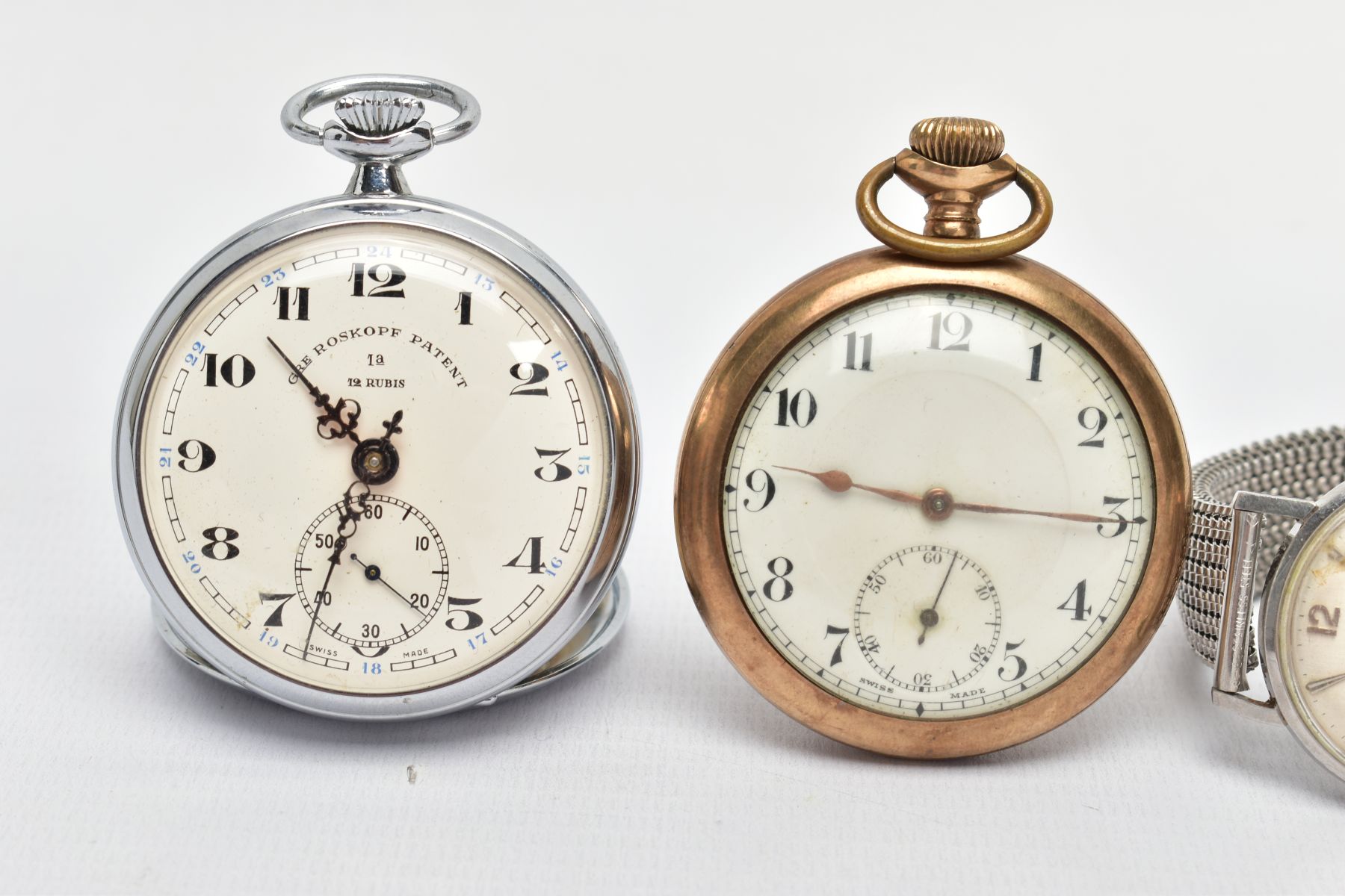 A 'TISSOT' WRISTWATCH AND TWO POCKET WATCHES, the watch has a hand wound movement (requires - Bild 3 aus 8