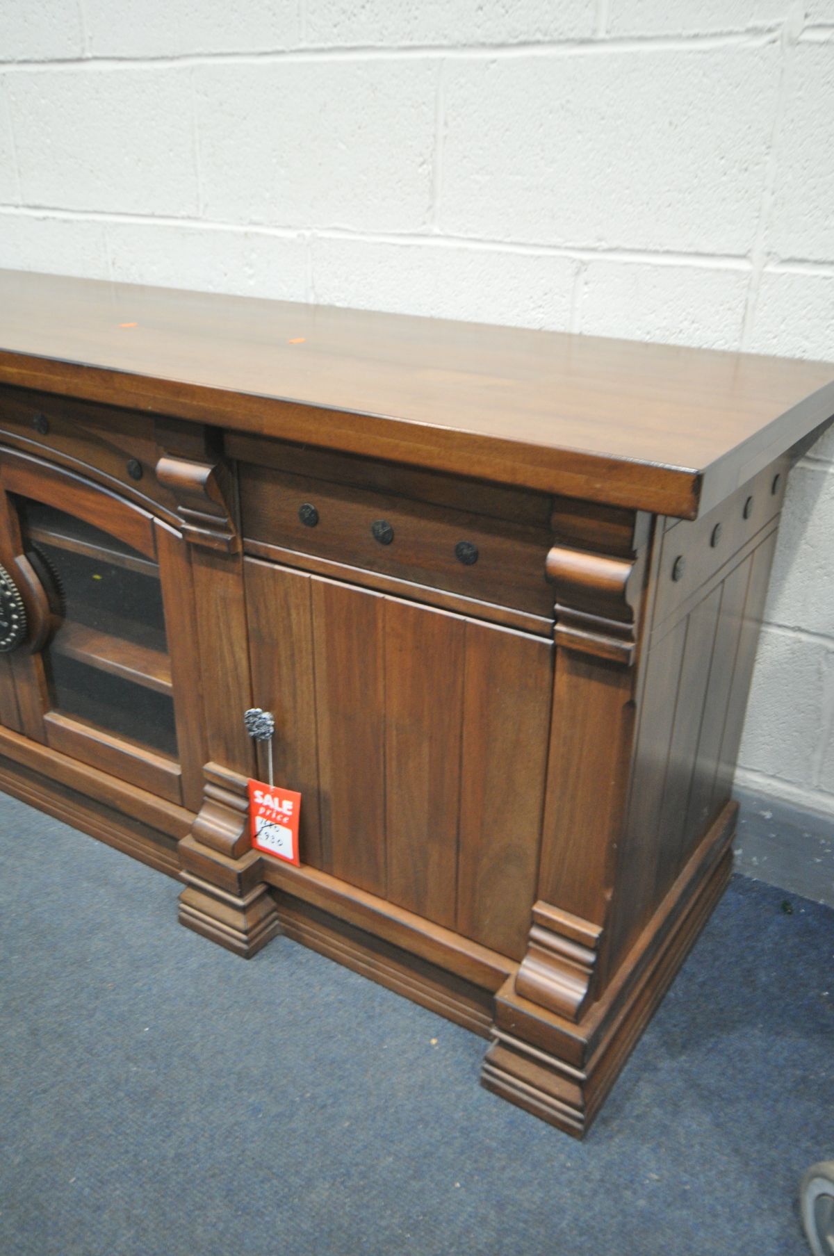A HEAVY CHERRYWOOD SIDEBOARD, with drawers, and cupboard doors, width 199cm x depth 55cm x height - Image 2 of 3