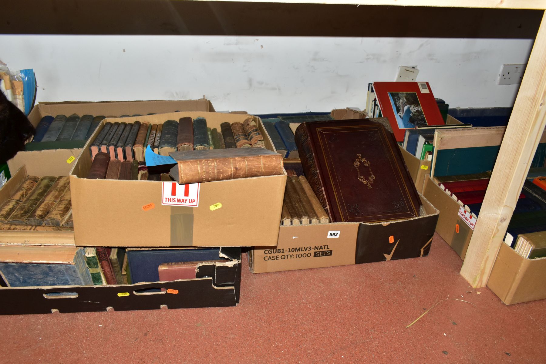 SEVEN BOXES OF ANTIQUARIAN AND OTHER BOOKS, to include an early edition of Nicholas Nickleby by