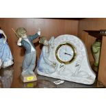 BOXED LLADRO CLOCK AND FIGURINE, comprising a Swan Clock 5777, height 18cm x width 26cm x depth 9cm,