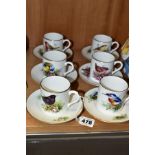 A SET OF SIX ROYAL WORCESTER FOR COMPTON & WOODHOUSE 'BEST-LOVED BIRDS' CUP AND SAUCER COLLECTION,