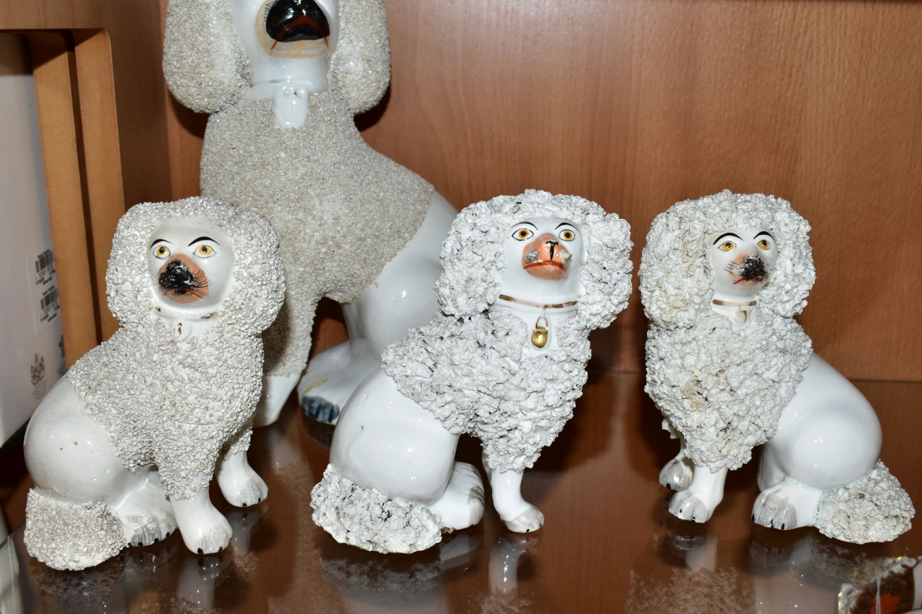 SIX VICTORIAN STAFFORDSHIRE WHITE GLAZED AND FRIT DECORATED POODLE FIGURES AND A SIMILAR SMALL - Bild 5 aus 6