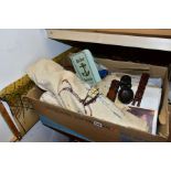 TWO BOXES AND LOOSE TREEN AND NEEDLEWORK, to include a wooden work box with original interior, a