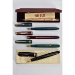 A SELECTION OF PENS, to include a boxed 'Parker Duofold' black lacquer and gold trim, fitted with