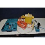 A STANDARD ELECTRICAL 110V TRANSFORMER, a Makita 6095D 9.6v drill driver with 110v charger and three
