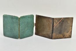 TWO EARLY 20TH CENTURY CIGARETTE CASES, the first lined in shagreen, stamped made in England, the