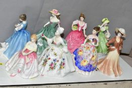 EIGHT ROYAL DOULTON AND COALPORT FIGURINES, comprising Royal Doulton Lorraine HN3118, Diana