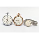 A 'TISSOT' WRISTWATCH AND TWO POCKET WATCHES, the watch has a hand wound movement (requires