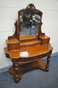 A VICTORIAN WALNUT DUCHESS DRESSING TABLE, with a single mirror and five drawers, width 121cm x