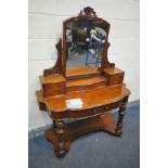 A VICTORIAN WALNUT DUCHESS DRESSING TABLE, with a single mirror and five drawers, width 121cm x