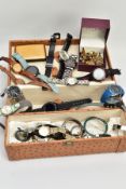 A BOX OF ASSORTED WRISTWATCHES AND JEWELLERY, fifteen wristwatches, names to include Rotary, Eve Mon