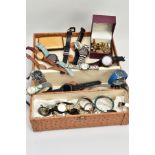 A BOX OF ASSORTED WRISTWATCHES AND JEWELLERY, fifteen wristwatches, names to include Rotary, Eve Mon