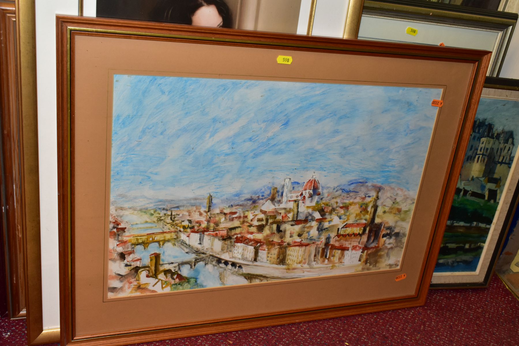 PAINTINGS AND PRINTS ETC, to include an oil on canvas depicting a city skyline, signed Setford, - Bild 4 aus 6