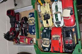 TWO TRAYS OF UNBOXED DIE-CAST MODEL VEHICLES, to include three 1/18 Bburago Jaguar E Type 1961, 1/18