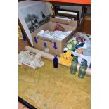 THREE BOXES AND LOOSE PICTURES, MAP, LINENS, SOFT TOYS AND SUNDRY ITEMS, to include a canvas