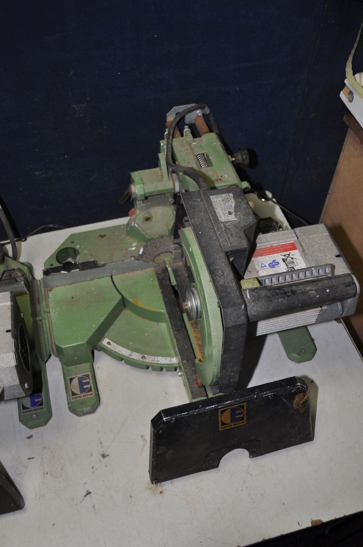 TWO ELECTRA BECKUM KGS300 sliding cross cut mitre saws (no blades and side panel loose and missing - Bild 2 aus 3