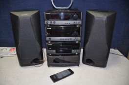 A KENWOOD HI-FI SYSTEM comprising a double cassette X-F5, multi disc changer DP-MF7, stereo