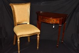 A LATE 20TH CENTURY GILT FRAMED FRENCH STYLE CHAIR, labelled Brights of Nettlebred, along with a