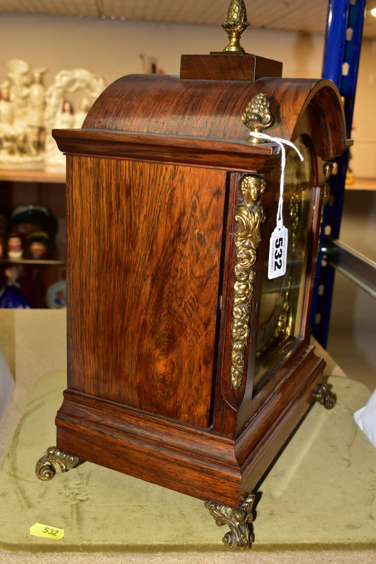 A LATE 19TH CENTURY WINTERHALDER & HOFMEIER ROSEWOOD CASED TING TANG BRACKET CLOCK, the arched top - Bild 3 aus 6