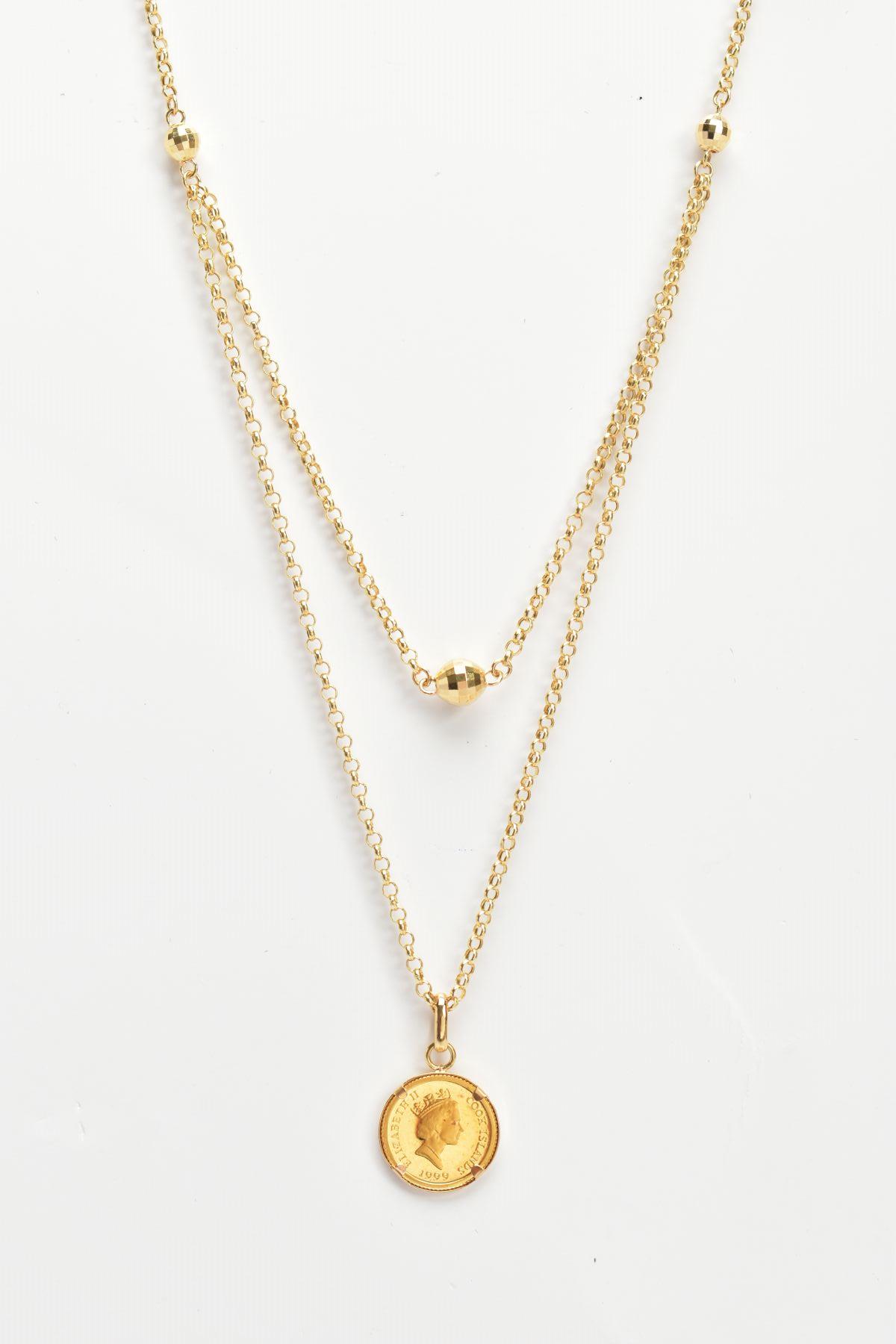 AN 18CT GOLD CHAIN NECKLACE, a fine trace chain, fitted with an additional part chain to appear as a - Bild 2 aus 6