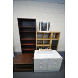 TWO SIZED BEECH IKEA OPEN SHELVING UNITS, largest unit width 77cm x depth 39cm x height 147cm, a