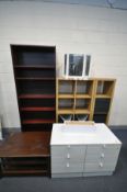 TWO SIZED BEECH IKEA OPEN SHELVING UNITS, largest unit width 77cm x depth 39cm x height 147cm, a