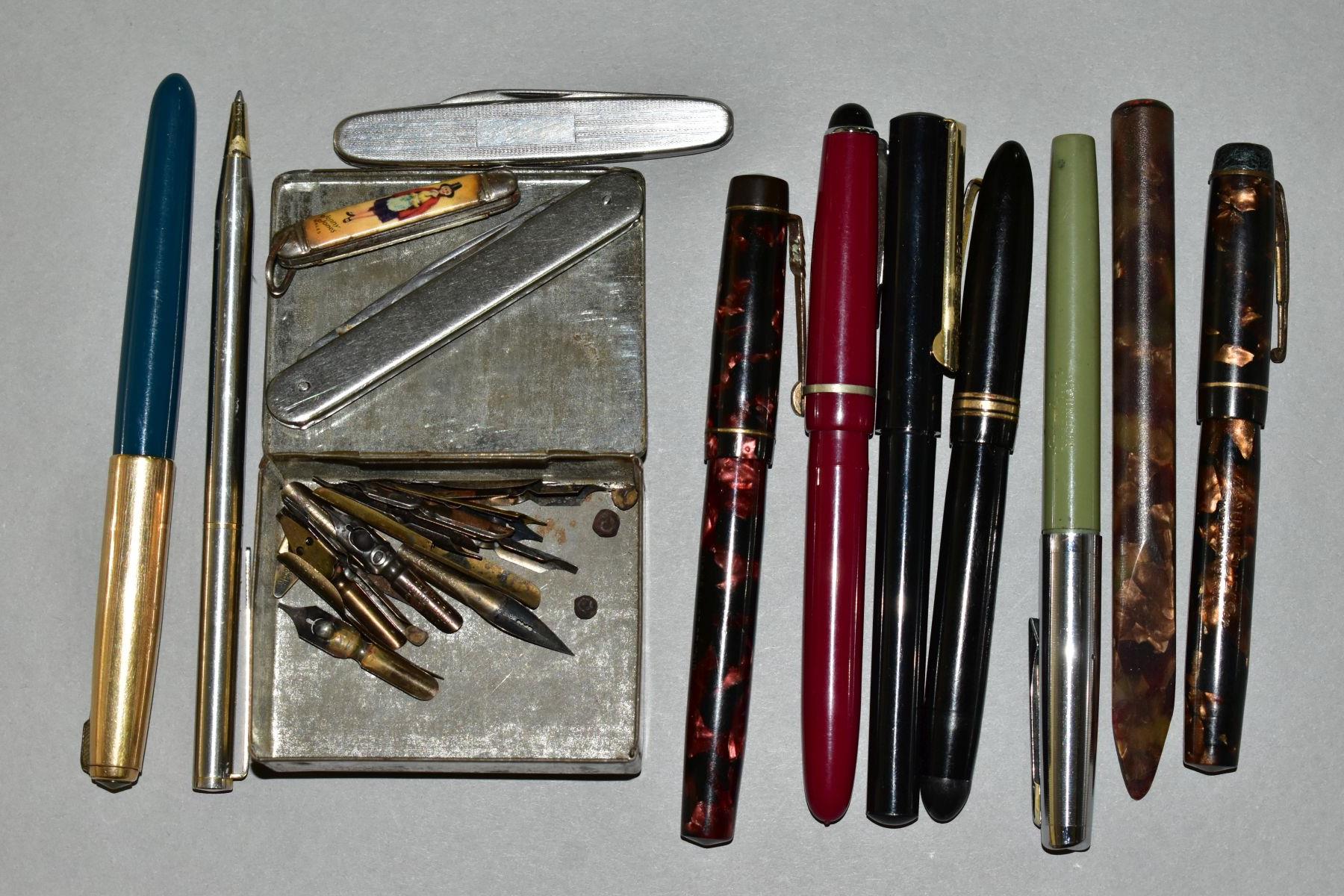 VINTAGE FOUNTAIN PENS ETC, to include 'The Croxley', 'The Unique Pen', Osmiroid 65, a Swan, a