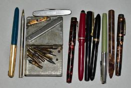 VINTAGE FOUNTAIN PENS ETC, to include 'The Croxley', 'The Unique Pen', Osmiroid 65, a Swan, a