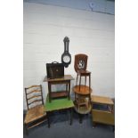 A SELECTION OF OCCASIONAL FURNITURE, to include a fretwork wall mirror (condition:-later plaque