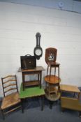 A SELECTION OF OCCASIONAL FURNITURE, to include a fretwork wall mirror (condition:-later plaque