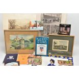 WATERCOLOUR, PRINTS AND EPHEMERA, comprising an unsigned watercolour of Scotney Castle,