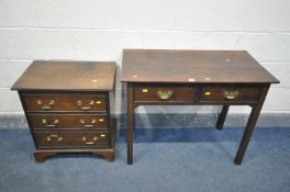 AN EARLY 20TH CENTURY OAK SIDE TABLE WITH TWO DRAWERS, width 88cm x depth 45cm height 70cm, along