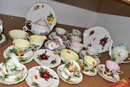 FORTY ONE PIECES OF HARRY WHEATCROFT SIX WORLD FAMOUS ROSES TEA WARES, by different manufacturers: