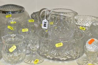 THIRTY FOUR PIECES OF CUT GLASS VASES, JUGS, FRUIT BOWLS, TRIFLE DISHES, ETC, (good condition) (34)