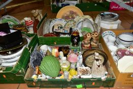 FIVE BOXES OF MIXED CERAMICS AND GLASSWARE incuding various tableware, a T.G Green blue and cream