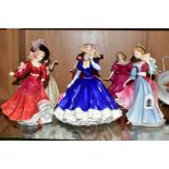 SIX ROYAL DOULTON FIGURE OF THE YEAR FIGURINES 1991-1996, comprising 'Amy' HN3316, 'Mary' HN3375, '