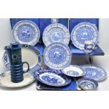 A SMALL COLLECTION OF BLUE AND WHITE WARES ETC, to include six Spode calendar plates for the years