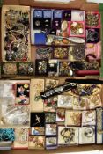 TWO BOXES OF ASSORTED COSTUME JEWELLERY, to include pieces such as yellow and white metal costume