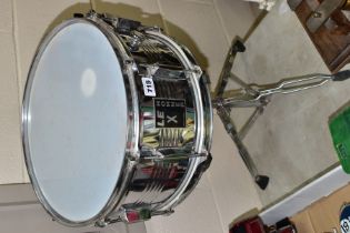 A HOHNER LE X SNARE DRUM ON A STAND, steel drum diameter 36.5cm (just over 14''), stand