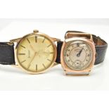 A GENTS 'ACCURIST' WATCH AND A WATCH HEAD, the first with a hand wound movement, round gold dial