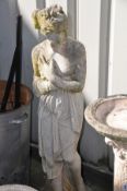 A COMPOSITE GARDEN FIGURE, of a standing scantily clad lady, in flowing robes, height 119cm