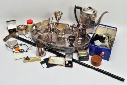 AN ASSORTMENT OF SILVER AND WHITE METAL ITEMS, to include a silver retractable toothpick, hallmarked