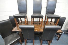 A REPRODUCTION OAK RECTANGULAR REFECTORY TABLE, on block legs united by a stretcher, length 182cm